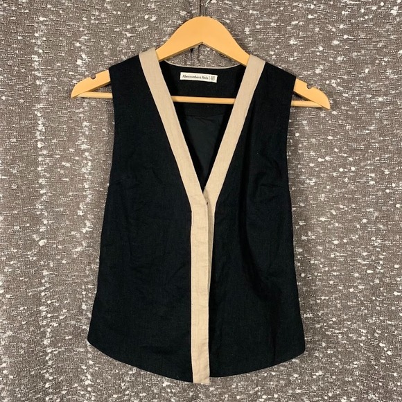 Abercrombie & Fitch Tops - Abercrombie & Fitch Linen Blend Vest Black/Tan Minimalist Chic Women's XXS
